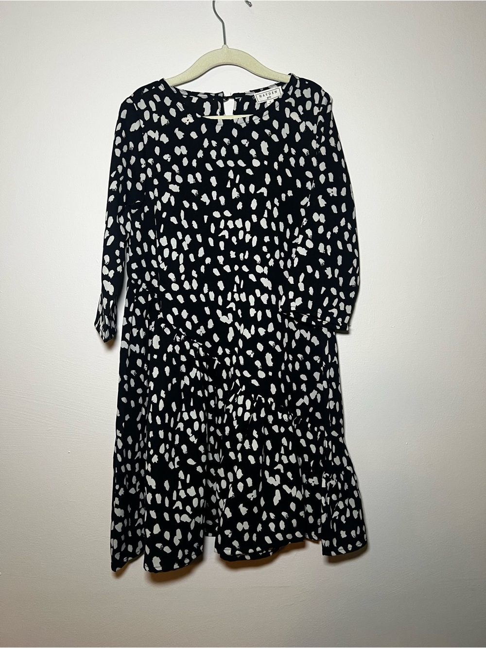 Hayden Girl’s Black and White Long Sleeve Printed Midi Dress